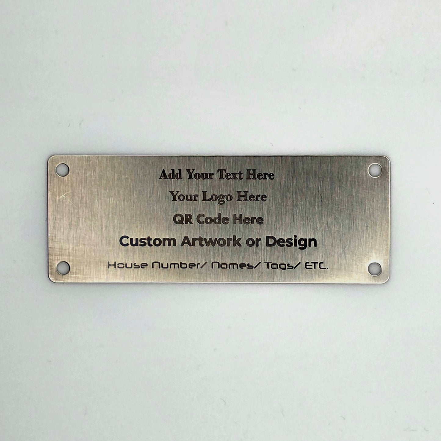 Personalised Stainless Steel Plate | 80mm x 30mm | Custom Laser Engraved Metal Sign – With or Without Holes