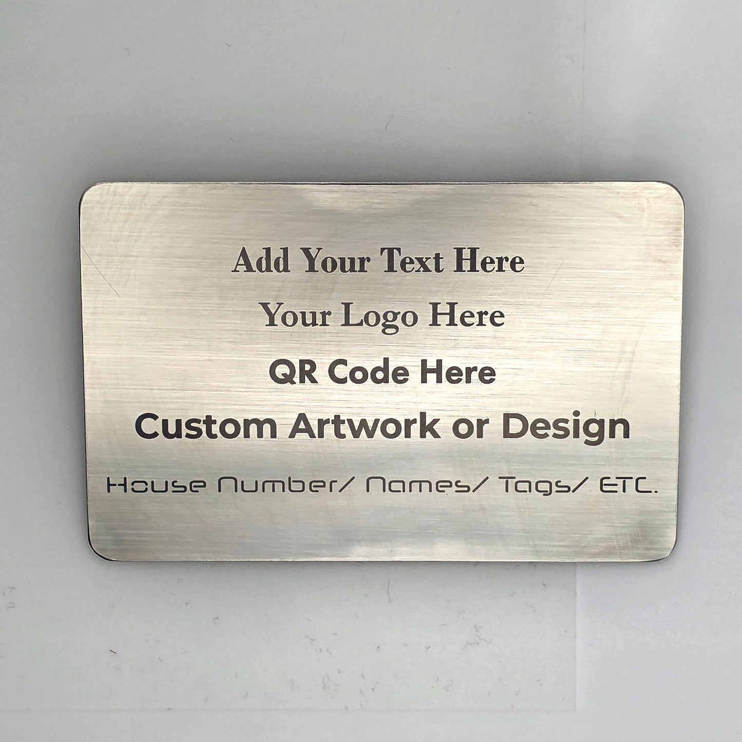 Personalised Stainless Steel Plate | 85mm x 54mm | Custom Laser Engraved Metal Sign – With or Without Holes