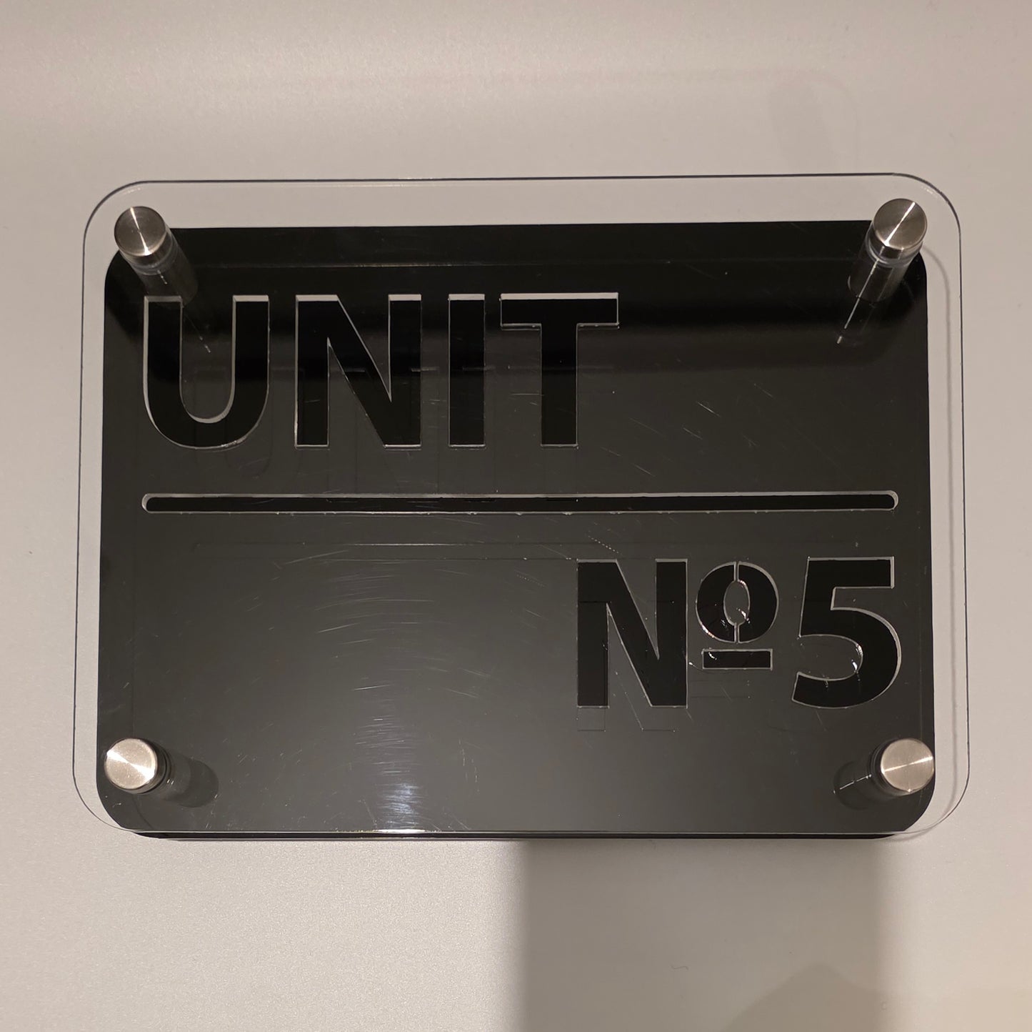Modern Acrylic Unit Sign | 200x150mm | Floating House Number Plaque | Industrial