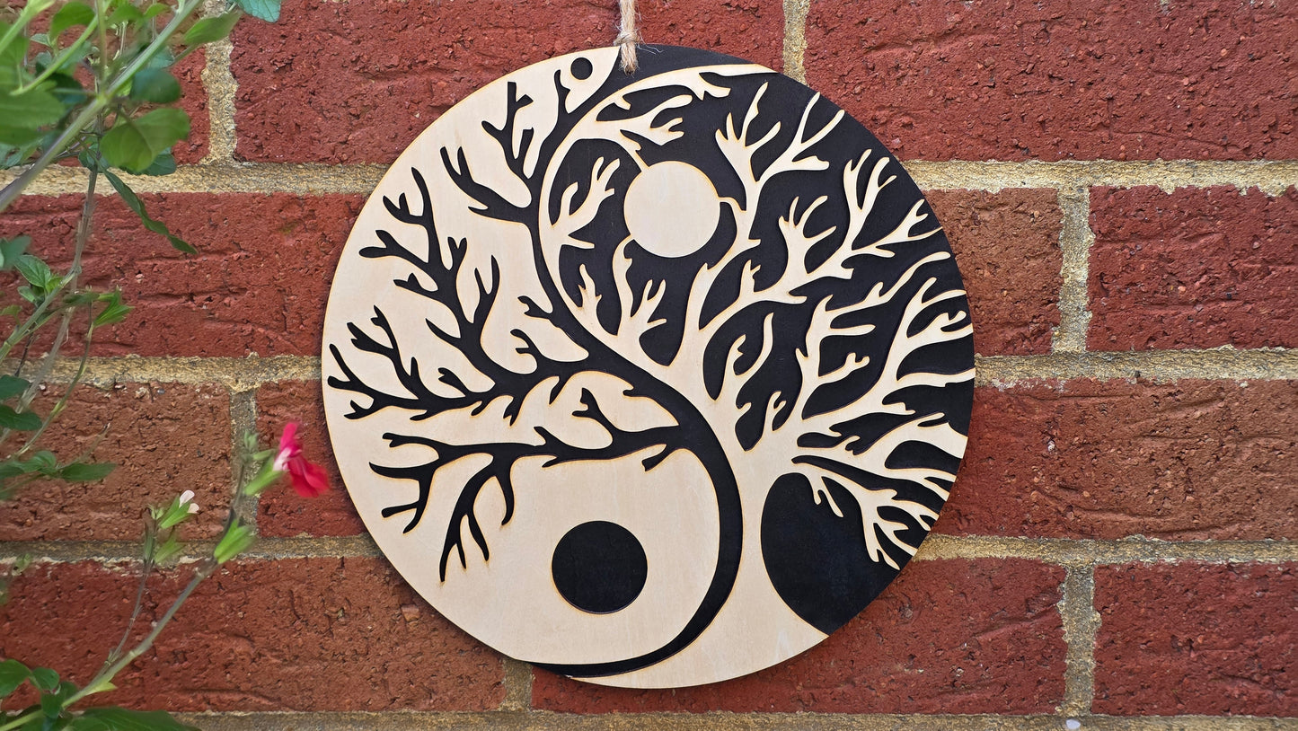 Laser Cut Yin Yang Tree of Life Mandala – Wooden Wall Art | 250mm
