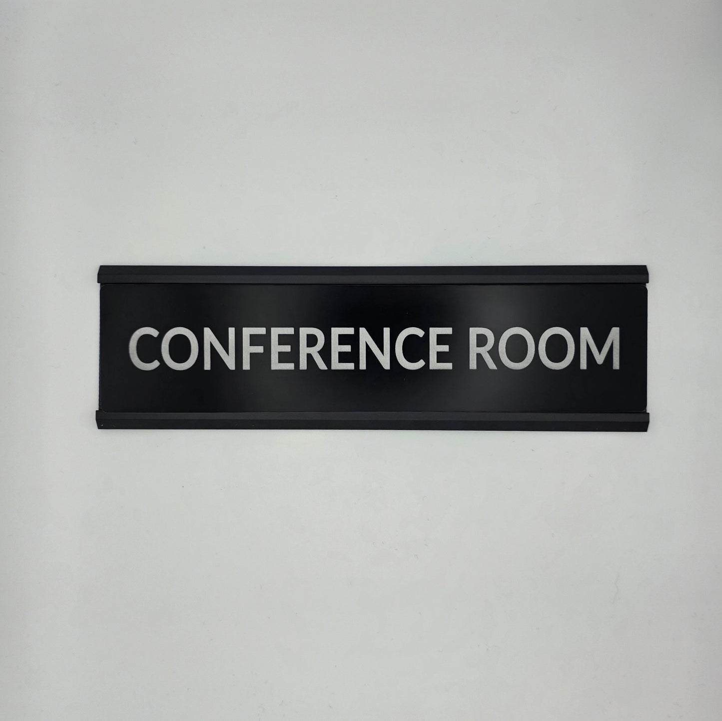 Custom Door Name Plate | 204x60mm Black Aluminium Holder | Laser Engraved Insert