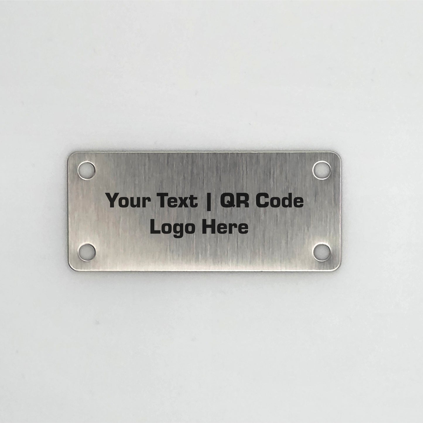 Personalised Stainless Steel Plate | 50mm x 22mm | Custom Laser Engraved Metal Sign – 2 or 4 Fixing Holes