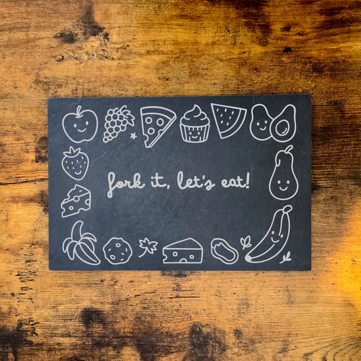 Set of 4 Engraved Slate Placemats | 30x20cm Heat Resistant | Funny Food Quote Table Mats