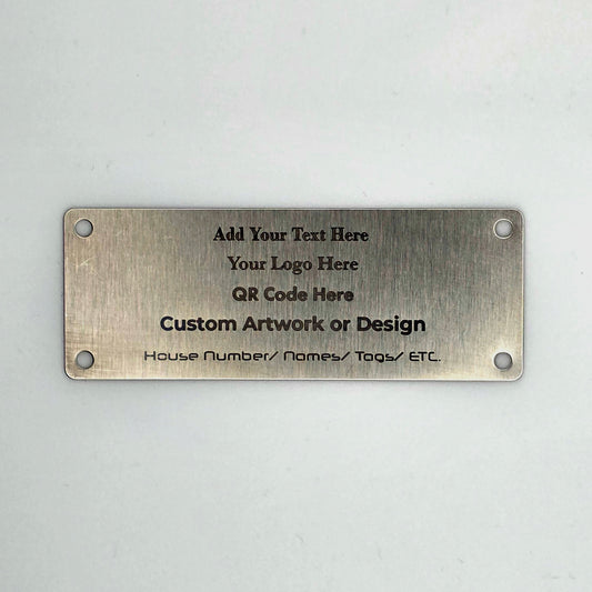 Personalised Stainless Steel Plate | 80mm x 30mm | Custom Laser Engraved Metal Sign – With or Without Holes
