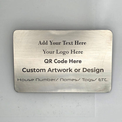 Personalised Stainless Steel Plate | 85mm x 54mm | Custom Laser Engraved Metal Sign – With or Without Holes