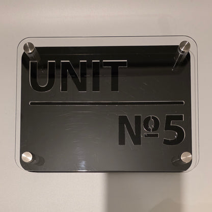 Modern Acrylic Unit Sign | 200x150mm | Floating House Number Plaque | Industrial