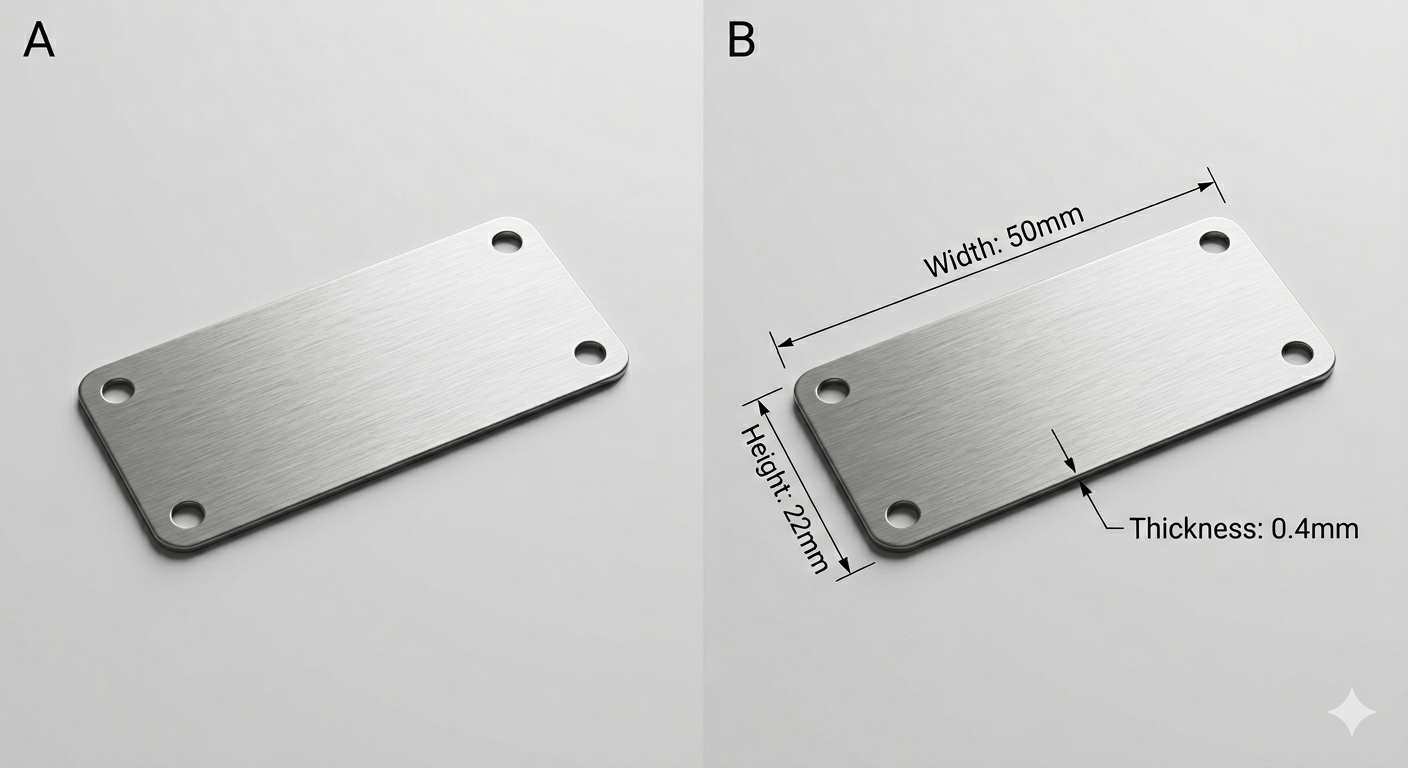Personalised Stainless Steel Plate | 50mm x 22mm | Custom Laser Engraved Metal Sign –  2 or 4 Fixing Holes