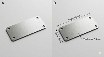 Personalised Stainless Steel Plate | 50mm x 22mm | Custom Laser Engraved Metal Sign –  2 or 4 Fixing Holes