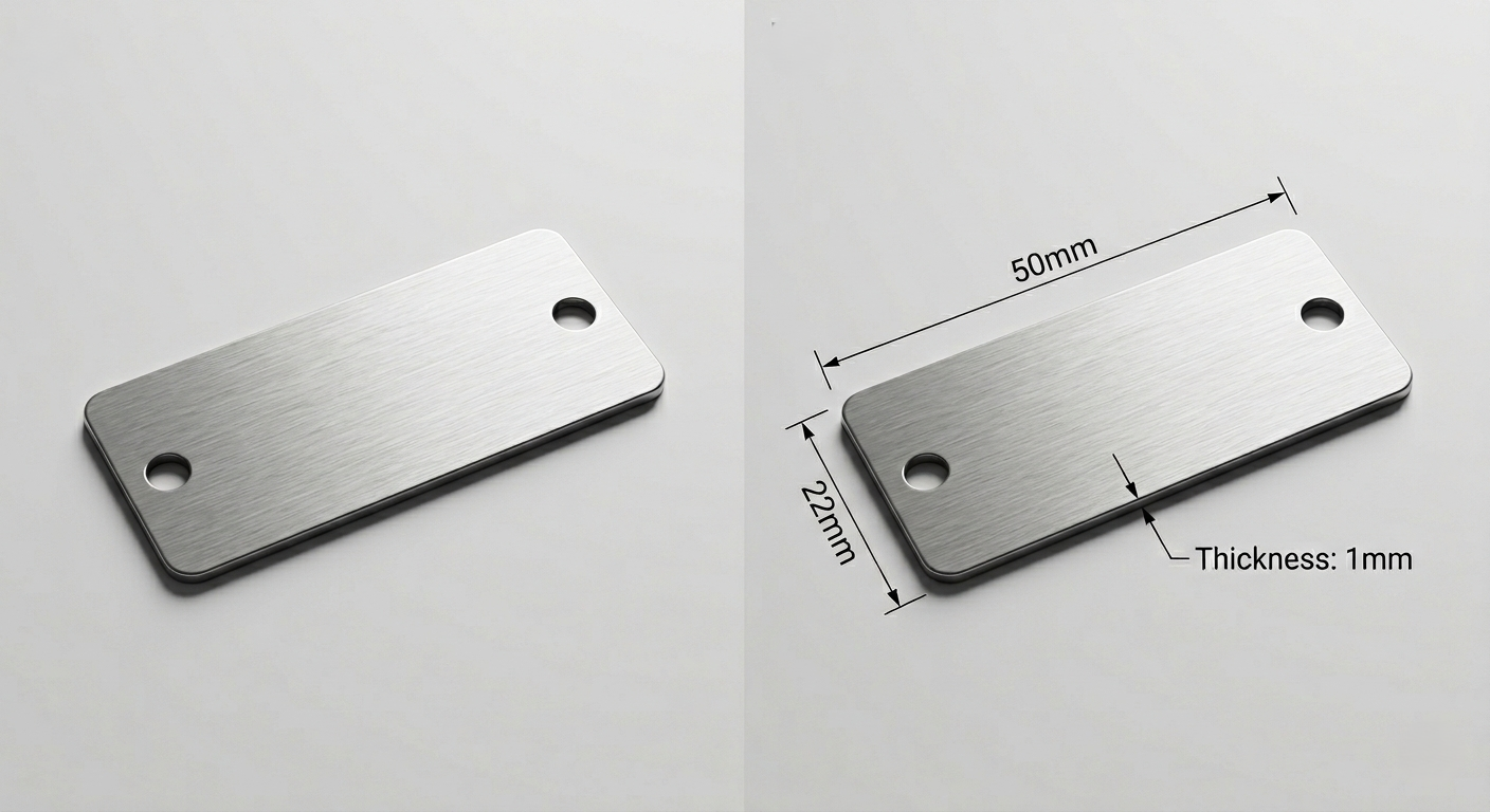 Personalised Stainless Steel Plate | 50mm x 22mm | Custom Laser Engraved Metal Sign –  2 or 4 Fixing Holes