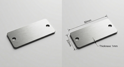 Personalised Stainless Steel Plate | 50mm x 22mm | Custom Laser Engraved Metal Sign –  2 or 4 Fixing Holes