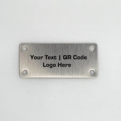 Personalised Stainless Steel Plate | 50mm x 22mm | Custom Laser Engraved Metal Sign –  2 or 4 Fixing Holes