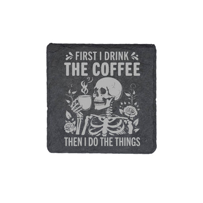Set of 4 Personalised Slate Coasters | 100mm Round or Square | Laser Engraved Drink Mats | Custom Home Gift