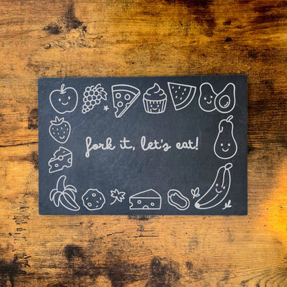 Set of 4 Engraved Slate Placemats | 30x20cm Heat Resistant | Funny Food Quote Table Mats